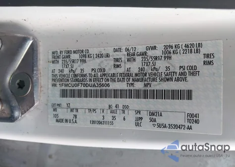 2013 Ford Escape S from USA, damaged, VIN 1FMCU0F70DUA35606